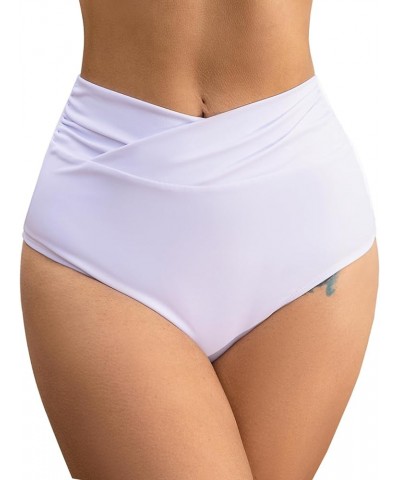 Women's High Waist Bikini Bottom Full Coverage V Cut Twist Swimsuit Bathing Suit Bottom White840 $9.24 Swimsuits