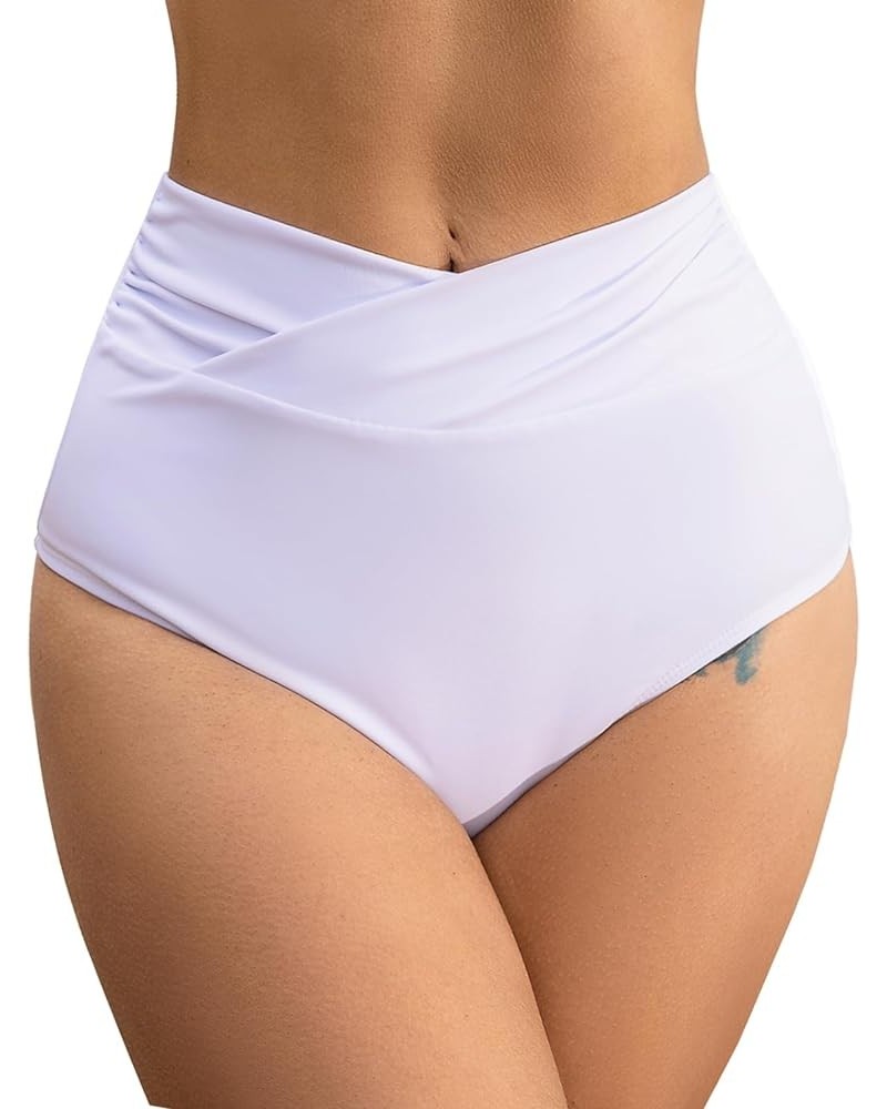 Women's High Waist Bikini Bottom Full Coverage V Cut Twist Swimsuit Bathing Suit Bottom White840 $9.24 Swimsuits