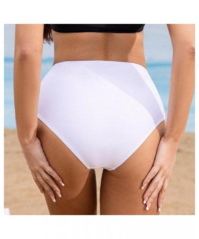 Women's High Waist Bikini Bottom Full Coverage V Cut Twist Swimsuit Bathing Suit Bottom White840 $9.24 Swimsuits