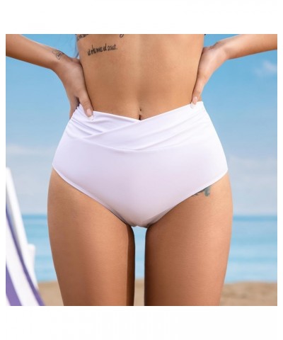 Women's High Waist Bikini Bottom Full Coverage V Cut Twist Swimsuit Bathing Suit Bottom White840 $9.24 Swimsuits