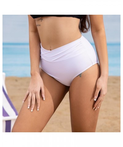 Women's High Waist Bikini Bottom Full Coverage V Cut Twist Swimsuit Bathing Suit Bottom White840 $9.24 Swimsuits