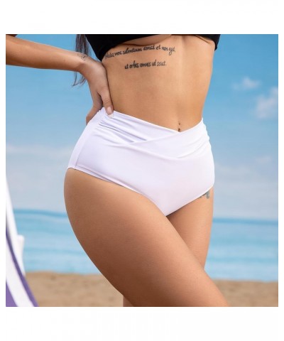 Women's High Waist Bikini Bottom Full Coverage V Cut Twist Swimsuit Bathing Suit Bottom White840 $9.24 Swimsuits