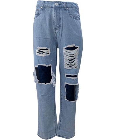 Womans Jeans, Womens Casual Jeans Distressed Pocket Blue Jeans Straight Wide Leg Denim Pants Ta1-black $11.95 Jeans