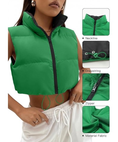 Womens Cropped Puffer Vest Lightweight Sleeveless Zip Up Y2K Puffy Vests Crop Tops Green $16.14 Vests