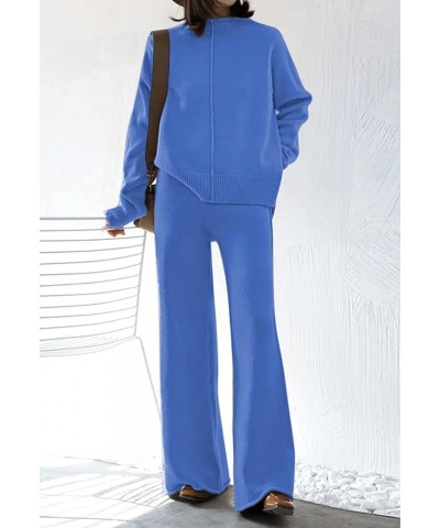 Womens 2 Piece Outfit Set Long Sleeve Knit Pullover Sweater Top and Wide Leg Pants Sweatsuit A Sapphire Blue $28.06 Activewear