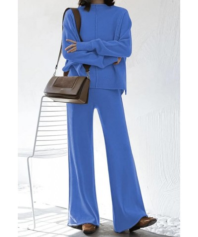 Womens 2 Piece Outfit Set Long Sleeve Knit Pullover Sweater Top and Wide Leg Pants Sweatsuit A Sapphire Blue $28.06 Activewear