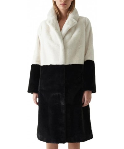 Long Fur Coat Women Contrast Color Faux Fur Warm Open Front Long Cardigan Coat Fuzzy Fleece Lapel Jacket White Balck $37.02 C...