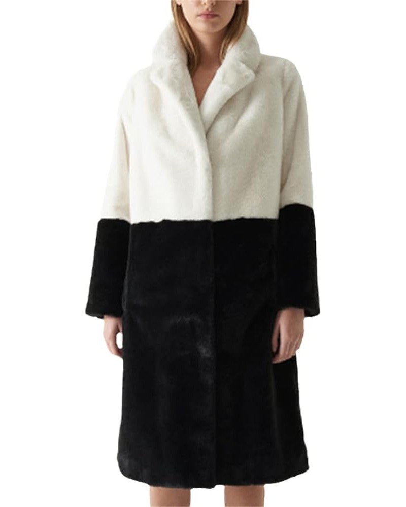 Long Fur Coat Women Contrast Color Faux Fur Warm Open Front Long Cardigan Coat Fuzzy Fleece Lapel Jacket White Balck $37.02 C...