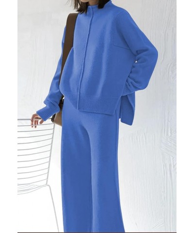 Womens 2 Piece Outfit Set Long Sleeve Knit Pullover Sweater Top and Wide Leg Pants Sweatsuit A Sapphire Blue $28.06 Activewear