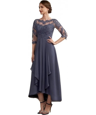 Women's 3/4 Sleeves Mother of The Bride Dresses Tea Length Lace Appliques Chiffon Formal Gowns Zip Closure Black $51.14 Dresses