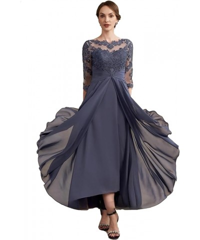 Women's 3/4 Sleeves Mother of The Bride Dresses Tea Length Lace Appliques Chiffon Formal Gowns Zip Closure Black $51.14 Dresses