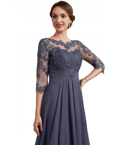 Women's 3/4 Sleeves Mother of The Bride Dresses Tea Length Lace Appliques Chiffon Formal Gowns Zip Closure Black $51.14 Dresses