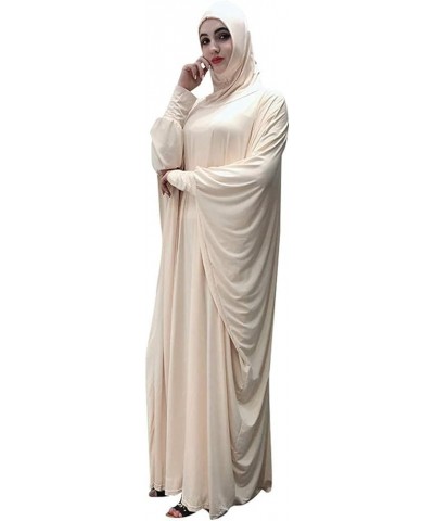 Women's Solid Muslim One-Piece Prayer Dress Muslim Abaya Dress Islamic Maxi Abaya Kaftan with Hijab Full Length Dress Beige $...