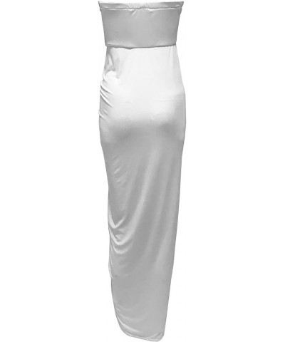 Tube Top Bodycon Long Dress for Women Sexy Elegant Tummy Control Ruched Solid Split Maxi Dress Party Evening Gowns White 2 $9...