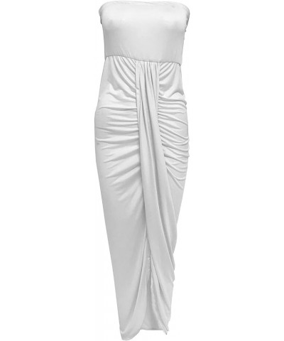 Tube Top Bodycon Long Dress for Women Sexy Elegant Tummy Control Ruched Solid Split Maxi Dress Party Evening Gowns White 2 $9...