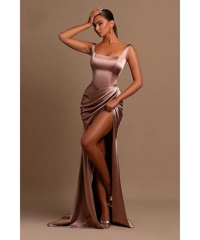 Mermaid Satin Bridesmaid Dresses Long Ruched Prom Dresses for Women Slit Formal Evening Party Gowns Silver $34.44 Dresses