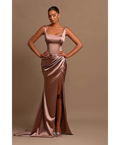 Mermaid Satin Bridesmaid Dresses Long Ruched Prom Dresses for Women Slit Formal Evening Party Gowns Silver $34.44 Dresses