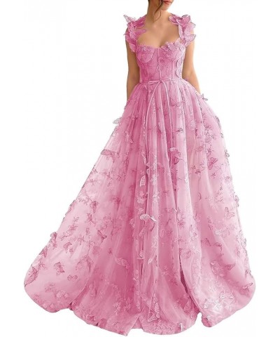 Long Tulle Prom Dress with 3D Butterflies Sexy Slit Ball Gown Evening Dresses Party Wedding Formal Dress 2024 Dusty Pink $47....