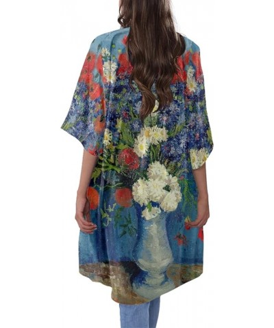 Women's Oil Painting Van Gogh's Starry Sky 3D Printed Long Cardigan Outwear Coat Plus Size S-4XL Vase With Cornflowers $11.61...