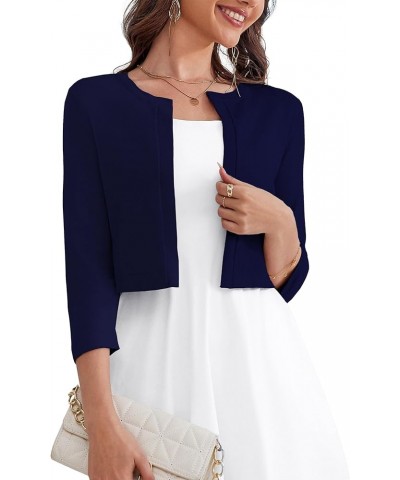 Women's 3/4 Sleeve Open Front Knit Cropped Bolero Shrug Cardigan Sweater for Women S-XL A03-navy Blue $18.35 Sweaters