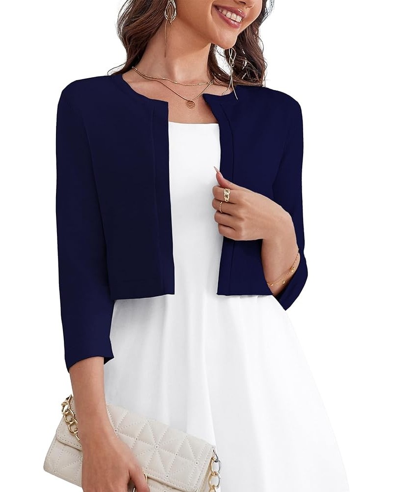 Women's 3/4 Sleeve Open Front Knit Cropped Bolero Shrug Cardigan Sweater for Women S-XL A03-navy Blue $18.35 Sweaters