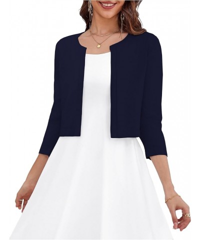 Women's 3/4 Sleeve Open Front Knit Cropped Bolero Shrug Cardigan Sweater for Women S-XL A03-navy Blue $18.35 Sweaters