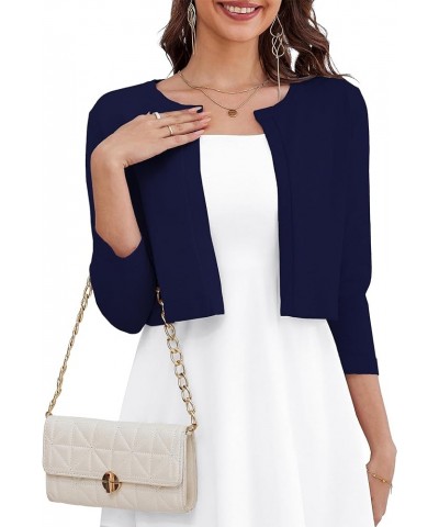 Women's 3/4 Sleeve Open Front Knit Cropped Bolero Shrug Cardigan Sweater for Women S-XL A03-navy Blue $18.35 Sweaters