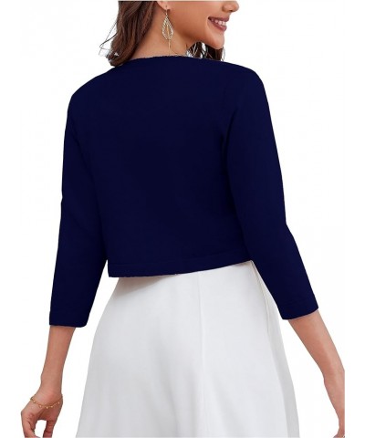 Women's 3/4 Sleeve Open Front Knit Cropped Bolero Shrug Cardigan Sweater for Women S-XL A03-navy Blue $18.35 Sweaters