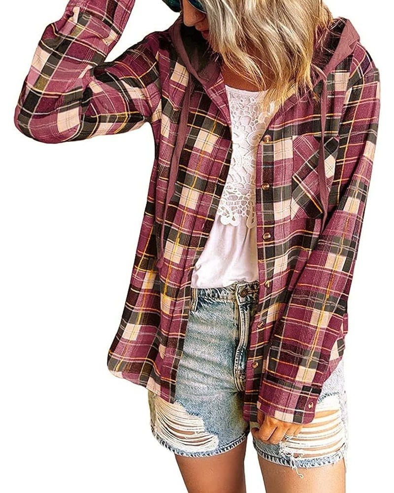 Womens Long Sleeve Tops Dressy Casual Trendy Plaid Printed Button Down Blouses Oversized Shacket Jacket Fall Outfits 2a-red $...