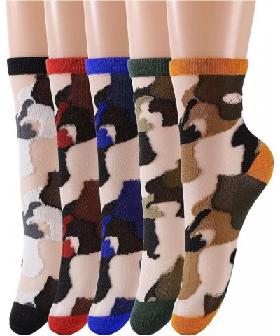 Sheer Socks Women Mesh Transparent Lace Ultra Thin Fishnet See Through Ankle Sock Camouflage - 5 Packs $8.39 Socks