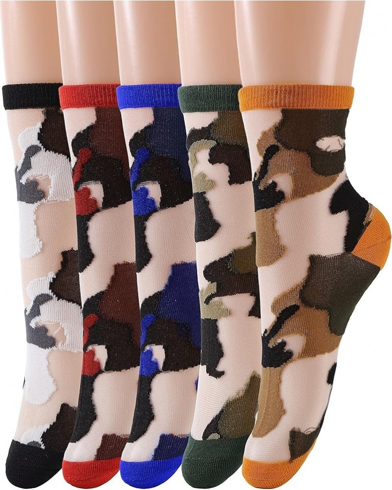 Sheer Socks Women Mesh Transparent Lace Ultra Thin Fishnet See Through Ankle Sock Camouflage - 5 Packs $8.39 Socks