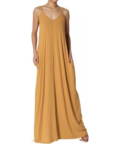 Women's Casual Beach V-Neck Draped Soft Jersey Cami Long Maxi Dress with Pocket Golden Mustard $15.94 Dresses