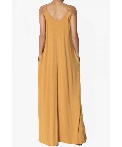 Women's Casual Beach V-Neck Draped Soft Jersey Cami Long Maxi Dress with Pocket Golden Mustard $15.94 Dresses