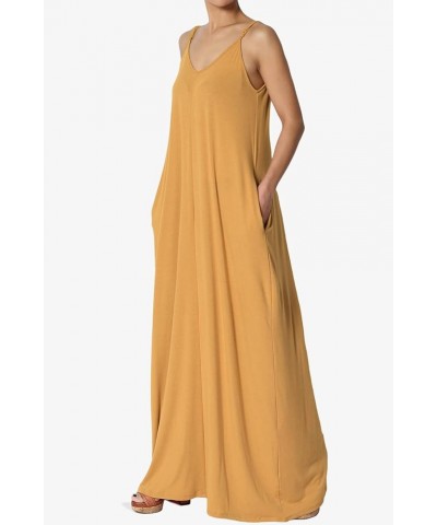 Women's Casual Beach V-Neck Draped Soft Jersey Cami Long Maxi Dress with Pocket Golden Mustard $15.94 Dresses