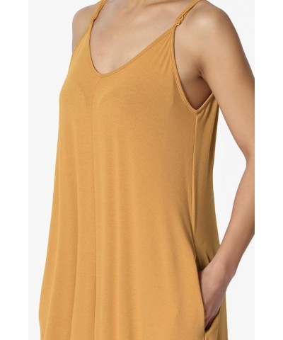 Women's Casual Beach V-Neck Draped Soft Jersey Cami Long Maxi Dress with Pocket Golden Mustard $15.94 Dresses