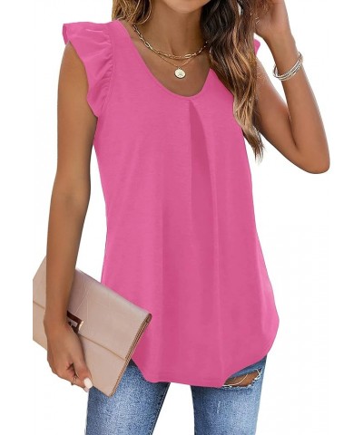 Womens Tank Tops Loose Fit Summer Tops Ruffle Sleeveless Blouses Shirts Pleated Pink $11.79 Tanks