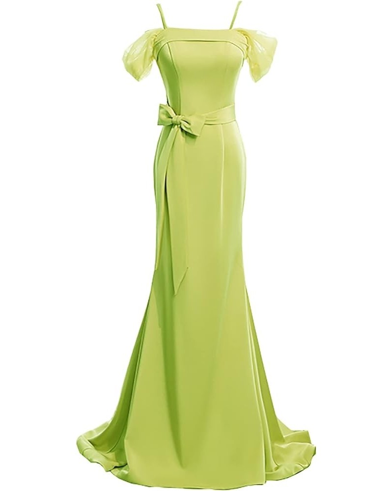 Long Prom Dress Satin Formal Dresses for Women Evening Dresses Party Gowns Spaghetti Strap Lime Green $36.12 Dresses