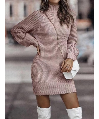 Turtleneck Sweater Dress Women Plus Size Slim Cable Knit Sweater Dress Flared Sleeves Fall Winter Women Sweater Long Skirt Pi...