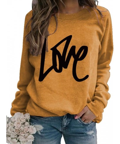 Womens Valentine's Day Shirt Crewneck Long Sleeve Pullover Loose Comfy Cute Graphic Heart Sweatshirt 01-yellow $12.95 Hoodies...