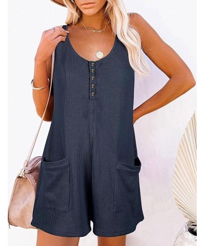 Womens Rompers Sleeveless Button Down V Neck Waffle Tank Top Jumpsuit Summer Outfits Navy Blue $12.97 Rompers