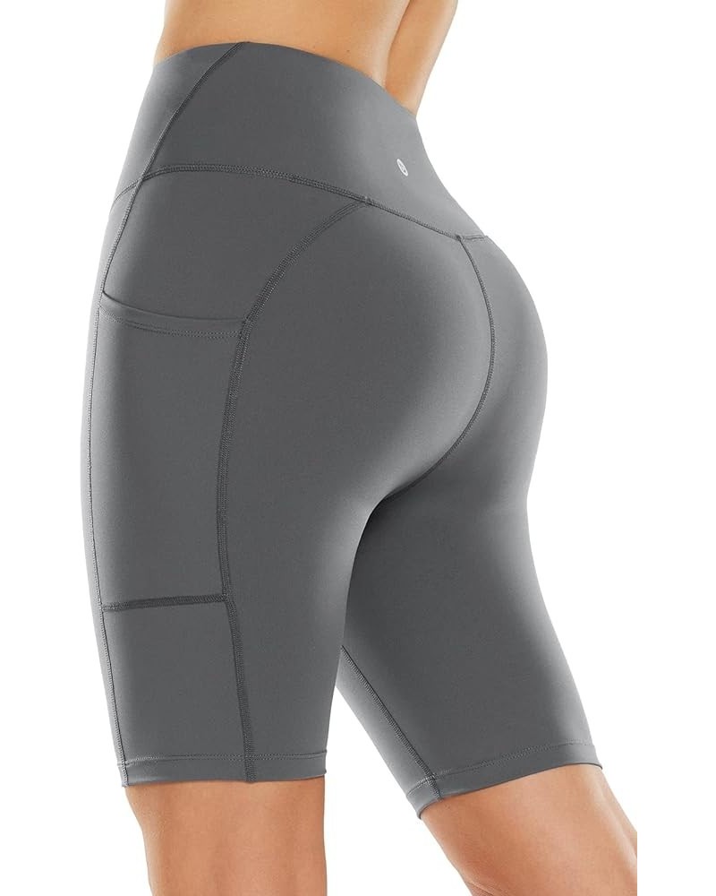 Sweatleaf Women's Light Compression Biker Shorts 8" High Waisted Yoga Gym Spandex Shorts Side Pockets Grey $15.51 Shorts