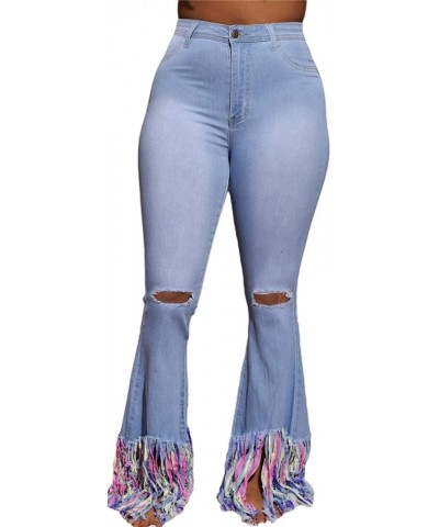 Bell Bottom Jeans for Women Elastic Skinny Ripped Hole Classic Denim Pants 2356light Blue $13.34 Jeans