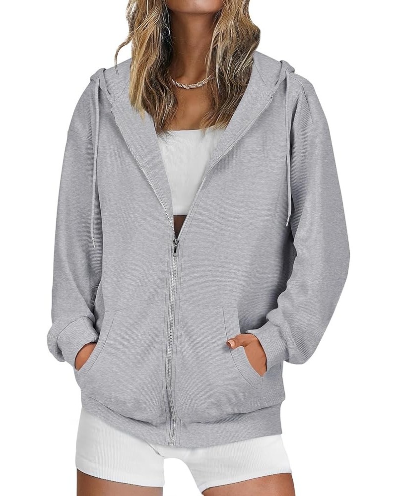 Womens Oversized Zip Up Hoodies Long Sleeve Fall Casual Sweatshirts Jacket Trendy Y2k Hoodie with Pocket Light Gray $19.94 Ho...