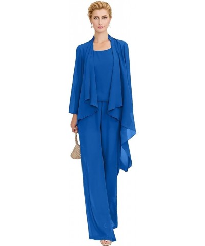 Mother-of-The-Bride-Pantsuits Jacket Chiffon Wedding Outfit - Long Pleat Mother of The Groom Jumpsuits Royal Blue $49.00 Suits