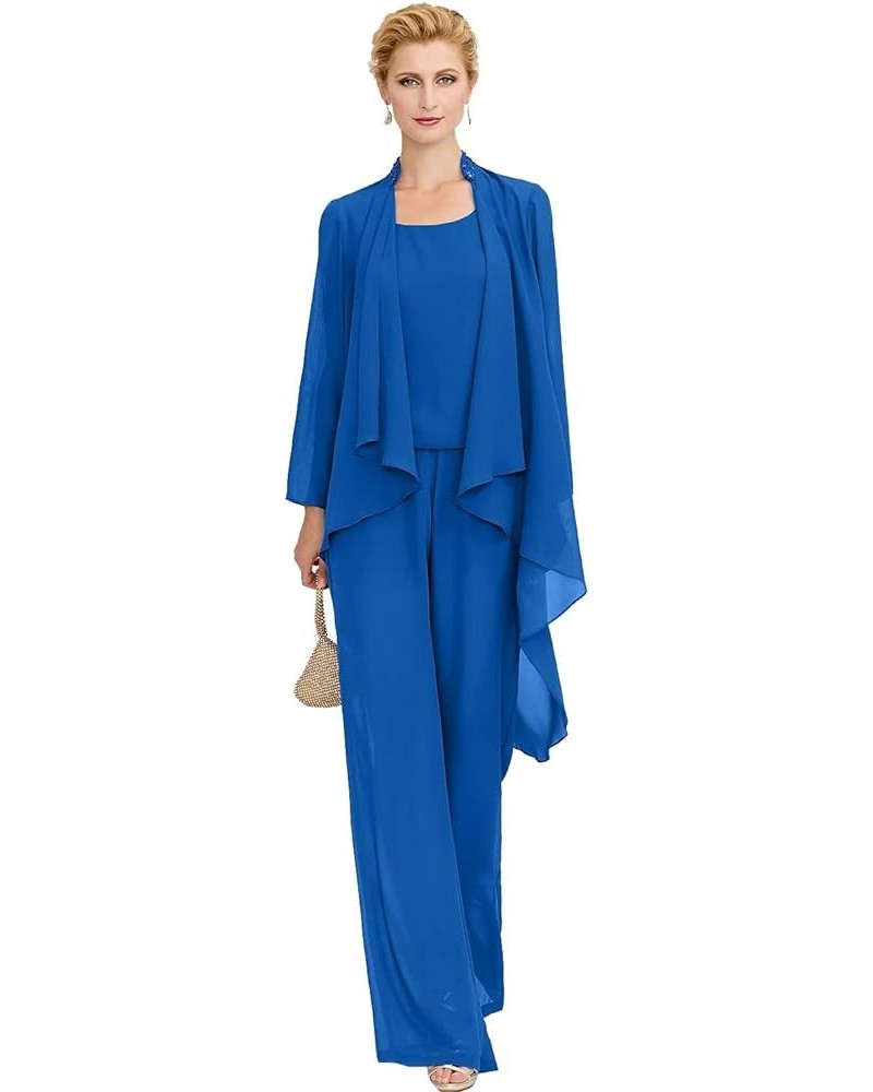 Mother-of-The-Bride-Pantsuits Jacket Chiffon Wedding Outfit - Long Pleat Mother of The Groom Jumpsuits Royal Blue $49.00 Suits