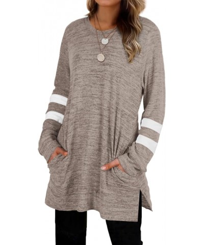 Womens Casual Sweatshirts Long Sleeve Shirts Oversized With Pocket Tunic Tops S-3XL 202-coffee $10.07 Tops