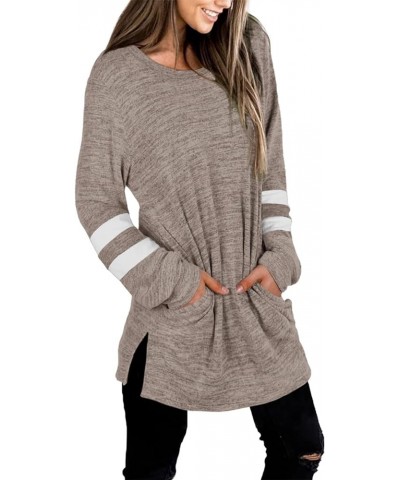 Womens Casual Sweatshirts Long Sleeve Shirts Oversized With Pocket Tunic Tops S-3XL 202-coffee $10.07 Tops