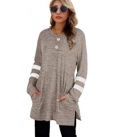 Womens Casual Sweatshirts Long Sleeve Shirts Oversized With Pocket Tunic Tops S-3XL 202-coffee $10.07 Tops