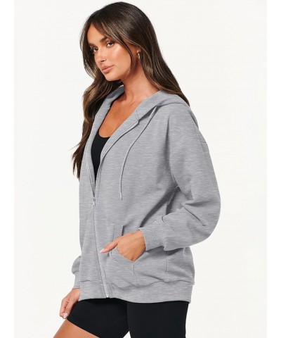 Womens Oversized Zip Up Hoodies Long Sleeve Fall Casual Sweatshirts Jacket Trendy Y2k Hoodie with Pocket Light Gray $19.94 Ho...