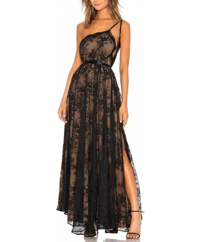 Women's Sexy Backless Spaghetti Straps Floral Lace Paris Evening Gown Deep V Neck Front Split Maxi Dress 72245 Black $23.10 D...